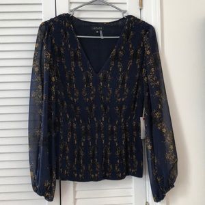 1. State Pleated Floral Top in Navy NEVER WORN!
